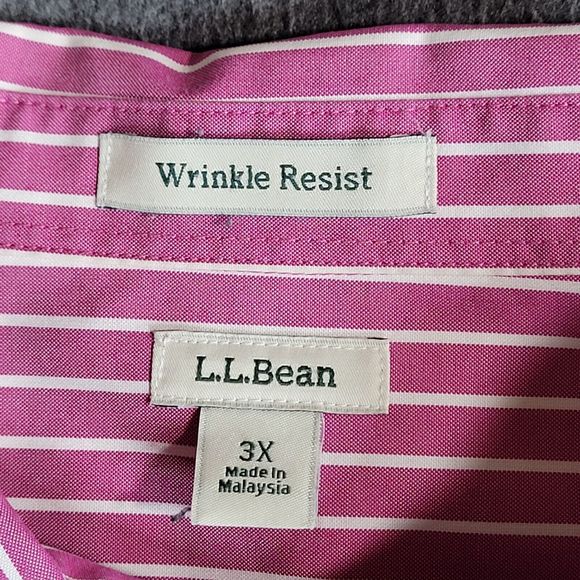 LL Bean 3X Pinpoint Oxford Purple Stripe Wrinkle Resist 3/4 Sleeve Button Shirt - Picture 7 of 10